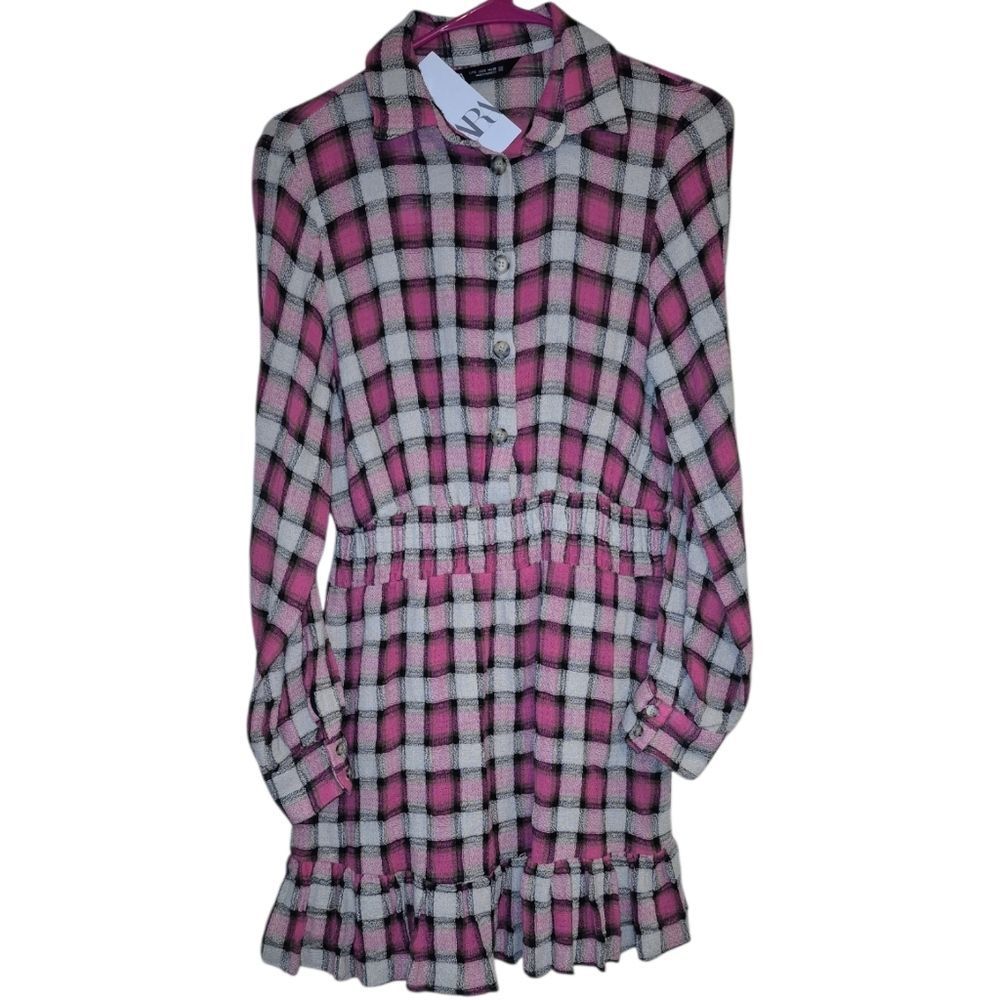 Zara Plaid Check Mini Dress Pink Black Tan Nwt Small